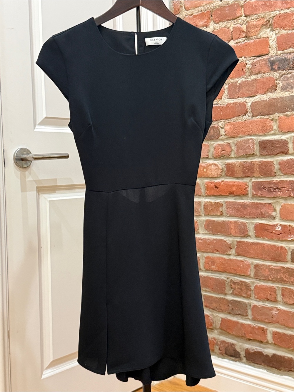 Aritzia Babaton Black Cap-Sleeve Fit-and-Flare Mini Dress